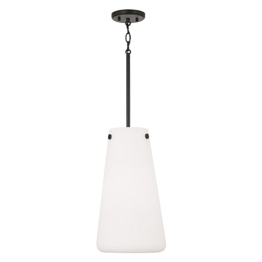 Capital 1-Light Pendant in Matte Black with Tapered Soft White Glass