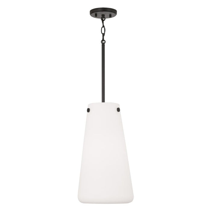 1-light Pendant In Matte Black With Tapered Soft White Glass | 355211MB