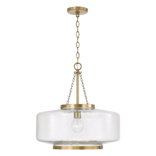 Capital 1-Light Cloche Pendant in Aged Brass with Organic Hammered Glass