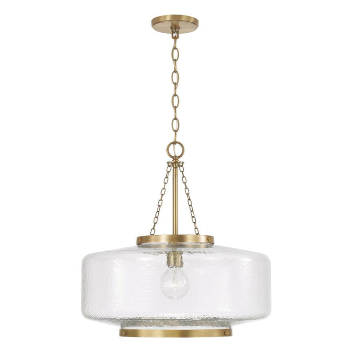 1-light Cloche Pendant In Aged Brass With Organic Hammered Glass | 355311AD