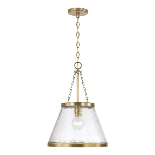 1-light Cone Pendant In Aged Brass With Organic Hammered Glass | 355312AD