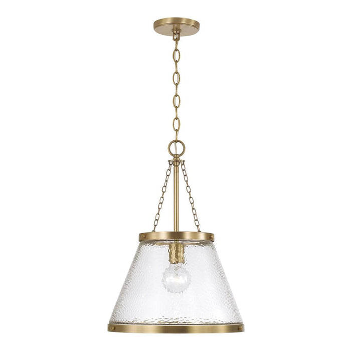 1-light Cone Pendant In Aged Brass With Organic Hammered Glass | 355312AD