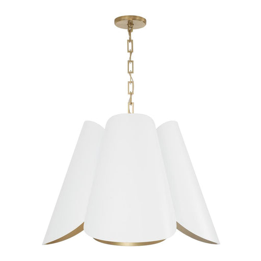 Capital 4 Lightst Modern Botanical Pendant in Matte White w/ Painted Matte Brass Interior