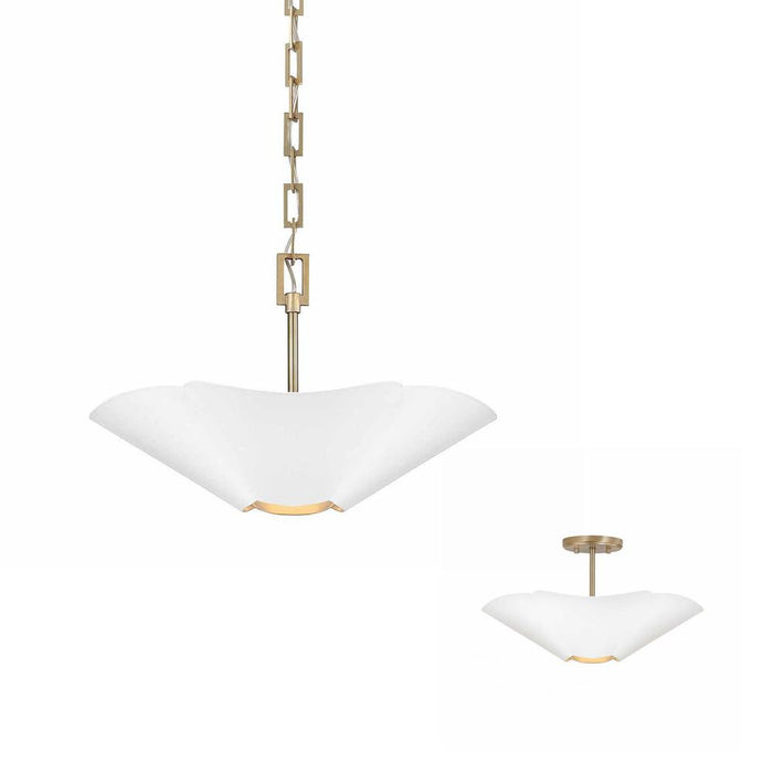 4 Lt Modern Botanical Dual Mount Pendant In Matte White W/ Painted Matte Brass Interior | 355442RE