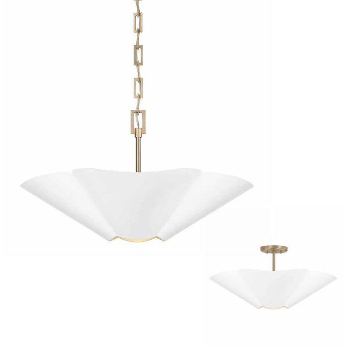 4 Lt Modern Botanical Dual Mount Pendant In Matte White W/ Painted Matte Brass Interior | 355443RE
