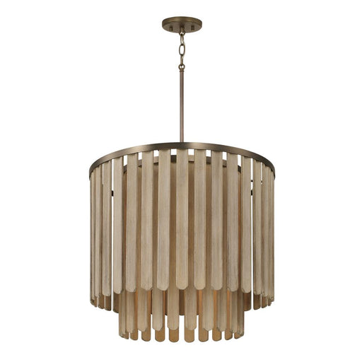 Capital 5-Light Pendant in Dark Brass with Handcrafted Mango Wood in Nordic Grey Stain