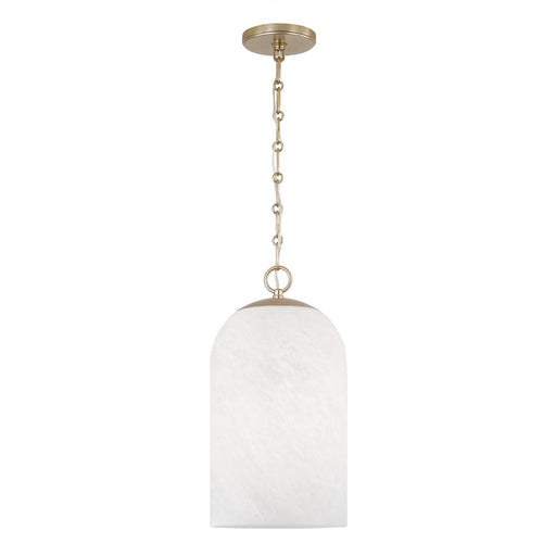 Capital 1-Light Capsule Pendant in Matte Brass with Faux Alabaster Glass and Alternating Loop Designer Chain