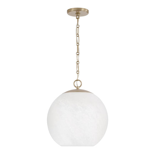 Capital 1-Light Globe Pendant in Matte Brass with Faux Alabaster Glass and Alternating Loop Designer Chain