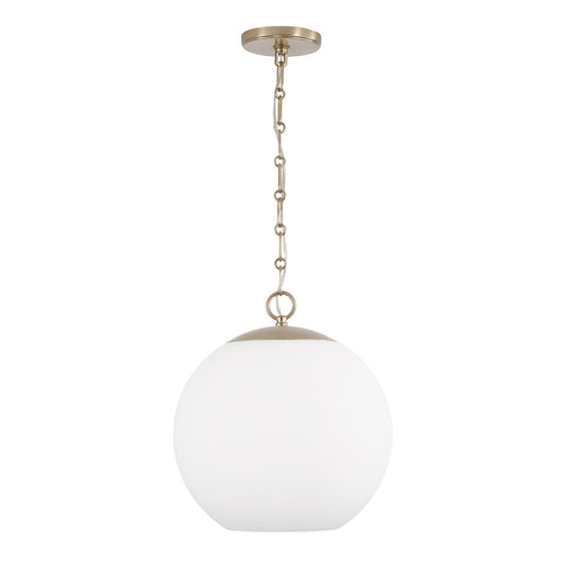 Capital 1-Light Globe Pendant in Matte Brass with Soft White Glass and Alternating Loop Designer Chain