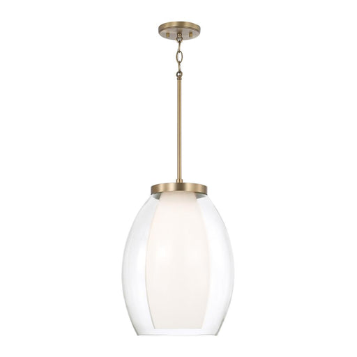 Capital 1-Light Pendant in Aged Brass with Layered White and Clear Glass