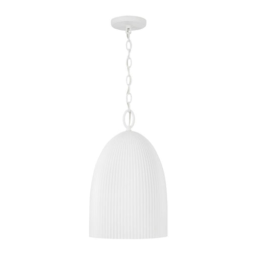 Capital 1-Light Handcrafted Fluted Ceramic Pendant in Matte White