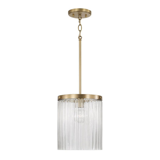 Capital 1-Light Pendant in Aged Brass with Clear Beveled Fluted Glass