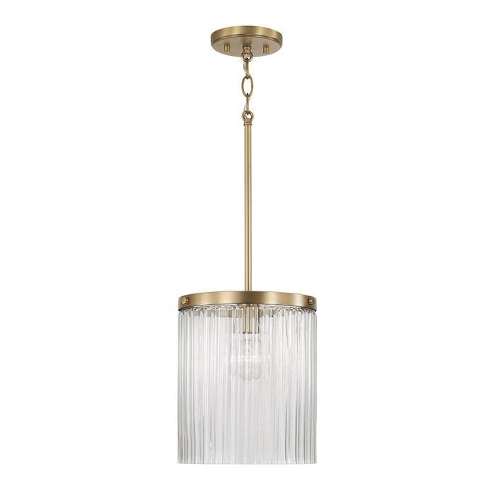 1-light Pendant In Aged Brass With Clear Beveled Fluted Glass | 356211AD