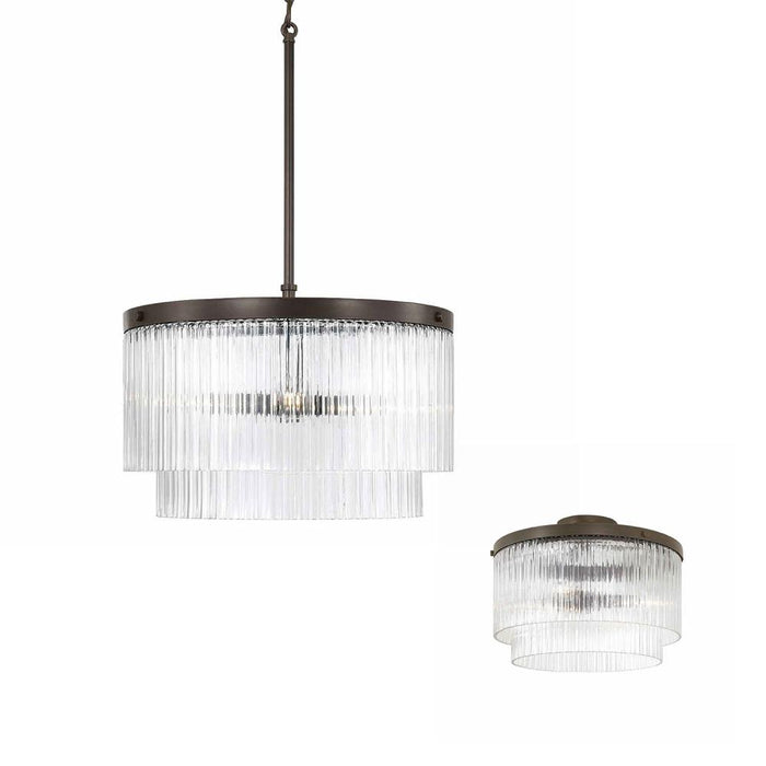 3-light Dual Mount Pendant In Oil Rubbed Bronze With Clear Beveled Fluted Glass | 356231OR