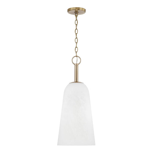 Capital 1-Light Pendant in Matte Brass with Faux Alabaster Glass