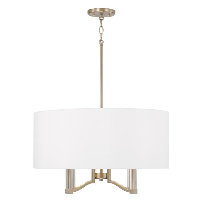 4-light Pendant In Matte Brass With Clear Acrylic Accents And White Fabric Shade | 357041MA