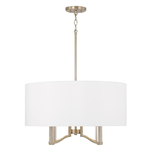 Capital 4-Light Pendant in Matte Brass with Clear Acrylic Accents and White Fabric Shade