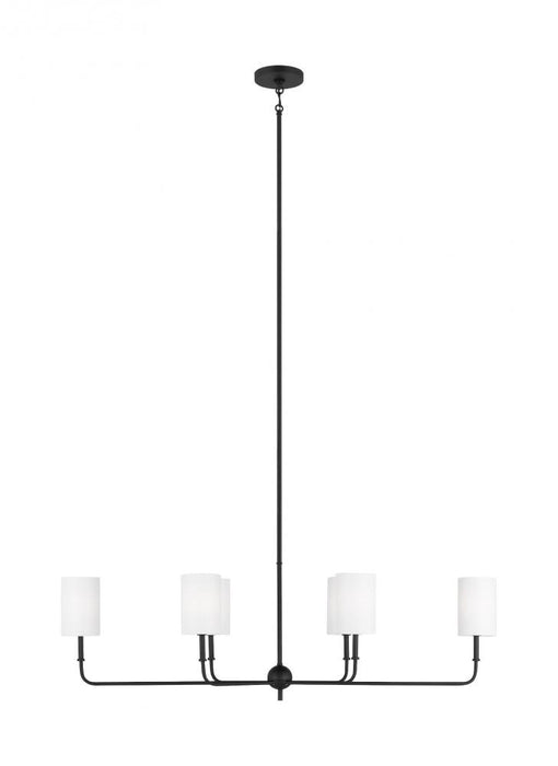 Visual Comfort & Co. Studio Collection Foxdale transitional 6-light indoor dimmable linear chandelier in midnight black finish with white l