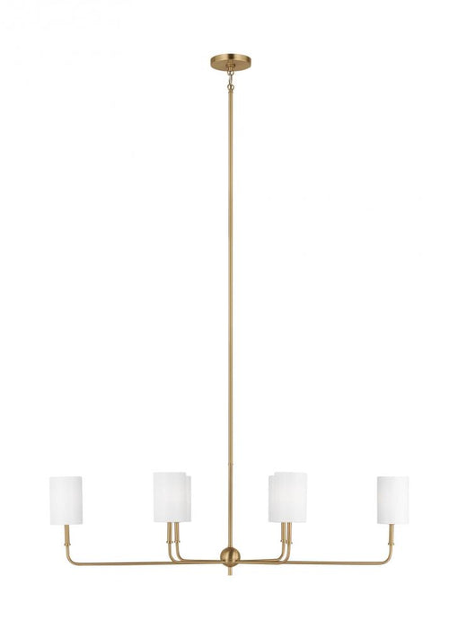 Visual Comfort & Co. Studio Collection Foxdale transitional 6-light indoor dimmable linear chandelier in satin brass gold finish with white