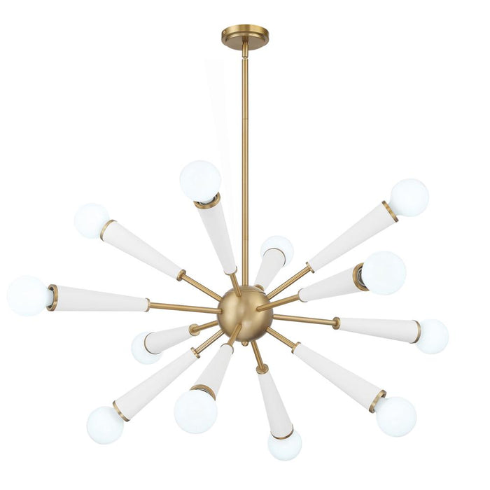 Zodiac 12 Light Aged Brass + Matte White Chandelier | 3812-AG-MT