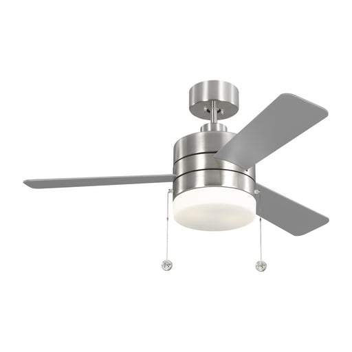 Syrus 44 Led Ceiling Fan In Brushed Steel With Silver / American Walnut Reversible Blades | 3SY44BSD