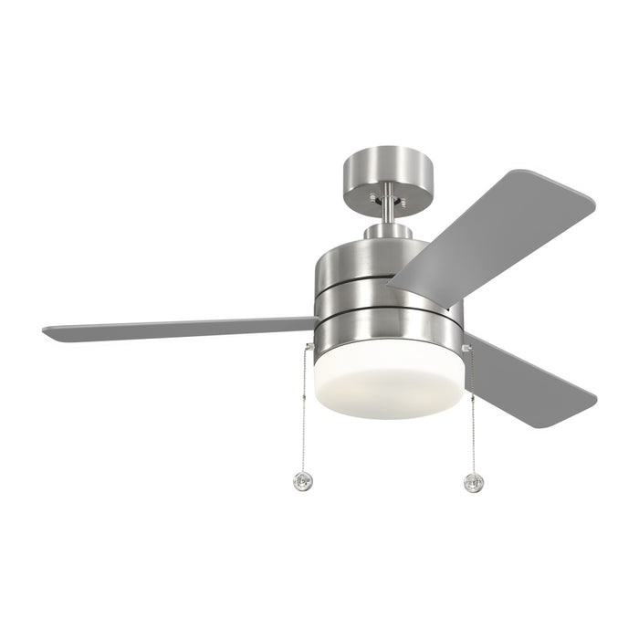 Syrus 44 Led Ceiling Fan In Brushed Steel With Silver / American Walnut Reversible Blades | 3SY44BSD