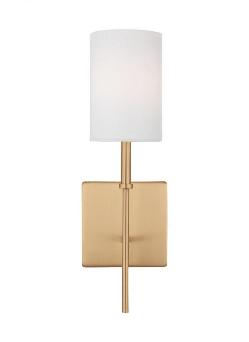 Visual Comfort & Co. Studio Collection Foxdale transitional 1-light indoor dimmable bath sconce in satin brass gold finish with white linen