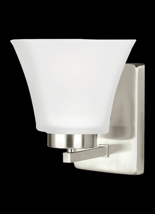 Generation Lighting Bayfield contemporary 1-light indoor dimmable bath vanity wall sconce in brushed nickel silver finis