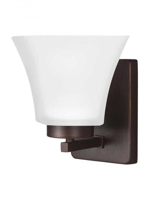 Generation Lighting Bayfield contemporary 1-light LED indoor dimmable bath vanity wall sconce in bronze finish with sati