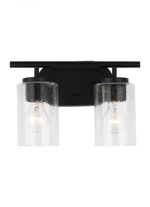 Generation Lighting Oslo dimmable 2-light wall bath sconce in a midnight black finish with clear seeded glass shade
