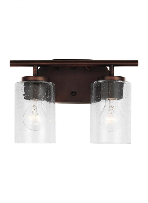 Generation Lighting Oslo dimmable 2-light wall bath sconce in a bronze finish with clear seeded glass shade