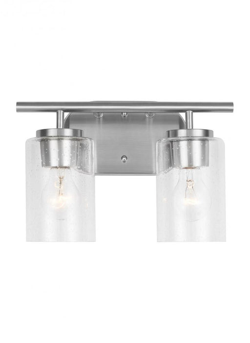 Generation Lighting Oslo dimmable 2-light wall bath sconce in a brushed nickel finish with clear seeded glass shade