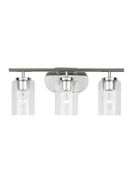 Generation Lighting Oslo dimmable 3-light wall bath sconce in a chrome finish with clear seeded glass shade
