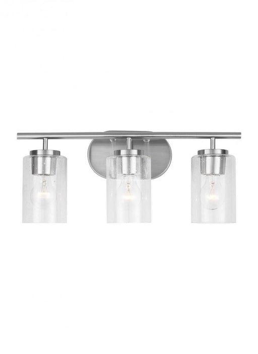 Generation Lighting Oslo dimmable 3-light wall bath sconce in a brushed nickel finish with clear seeded glass shade