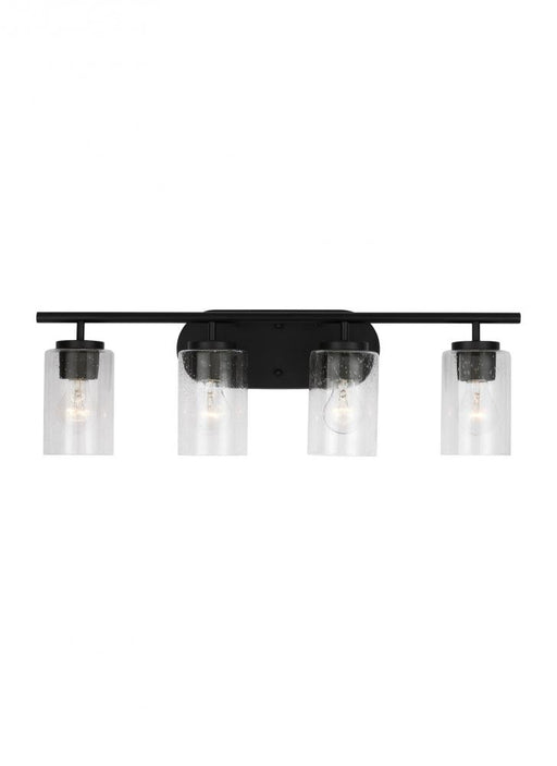 Generation Lighting Oslo dimmable 4-light wall bath sconce in a midnight black finish with clear seeded glass shade