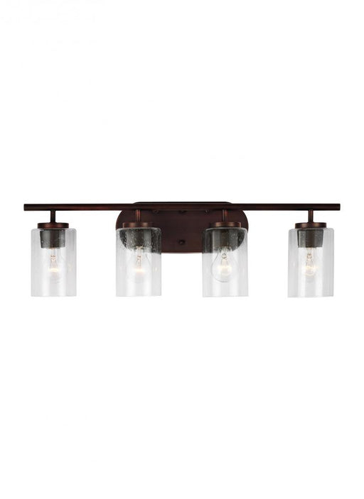 Generation Lighting Oslo dimmable 4-light wall bath sconce in a bronze finish with clear seeded glass shade
