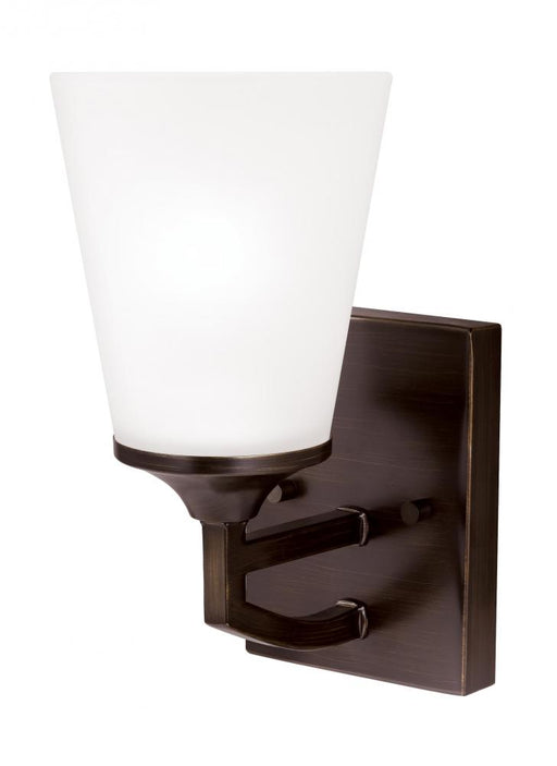 Generation Lighting Hanford traditional 1-light LED indoor dimmable bath vanity wall sconce in bronze finish with satin