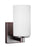 Generation Lighting Hettinger transitional 1-light indoor dimmable bath vanity wall sconce in bronze finish with etched