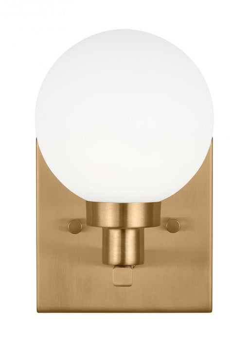 Visual Comfort & Co. Studio Collection Clybourn modern 1-light indoor dimmable bath vanity wall sconce in satin brass gold finish with whit