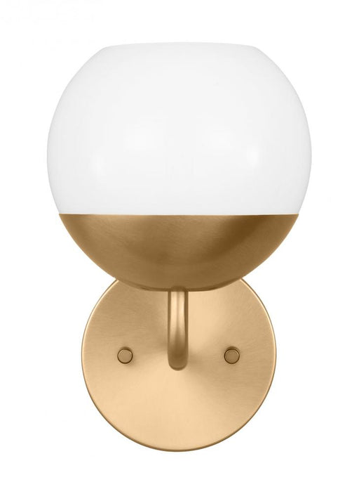 Visual Comfort & Co. Studio Collection Alvin modern 1-light indoor dimmable bath vanity wall sconce in satin brass gold finish with white m