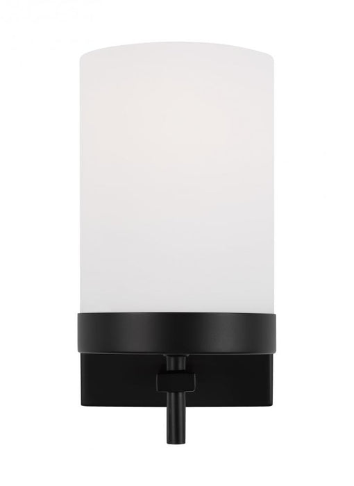 Visual Comfort & Co. Studio Collection Zire dimmable indoor 1-light LED wall light or bath sconce in a midnight black finish with etched wh