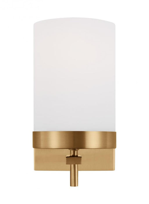 Visual Comfort & Co. Studio Collection Zire dimmable indoor 1-light LED wall light or bath sconce in a satin brass finish with etched white