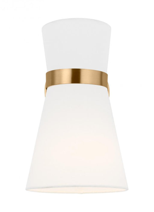 Visual Comfort & Co. Studio Collection Clark modern 1-light indoor dimmable bath vanity wall sconce in satin brass gold finish with white l
