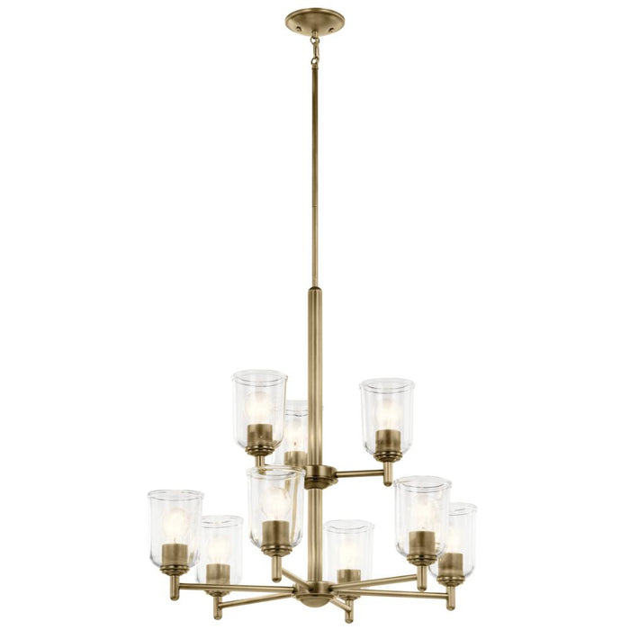 Kichler Shailene 26.5" 9-Light 2-Tier Chandelier with Clear Glass in Natural Brass