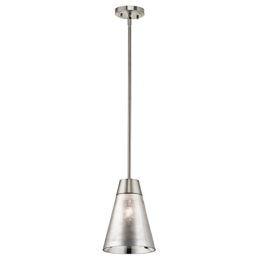 Kichler Rowland 11.5" 1 Light Mini Pendant with Striated Mirrored Glass in Brushed Nickel