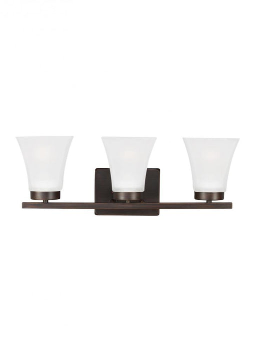 Generation Lighting Bayfield contemporary 3-light LED indoor dimmable bath vanity wall sconce in bronze finish with sati