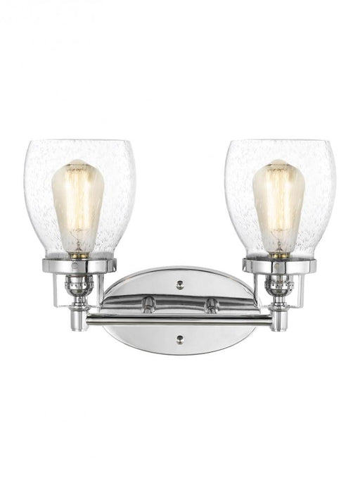 Generation Lighting Belton transitional 2-light indoor dimmable bath vanity wall sconce in chrome silver finish with cle
