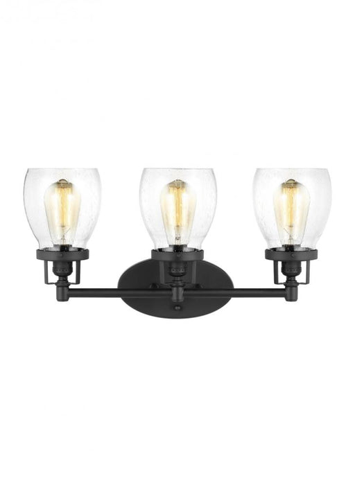 Generation Lighting Belton transitional 3-light indoor dimmable bath vanity wall sconce in midnight black finish with cl