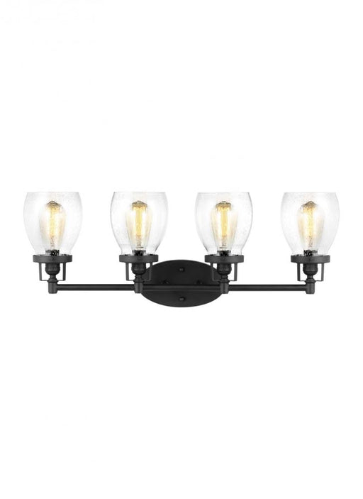 Generation Lighting Belton transitional 4-light indoor dimmable bath vanity wall sconce in midnight black finish with cl