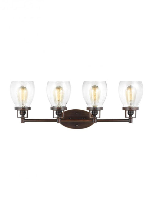 Generation Lighting Belton transitional 4-light indoor dimmable bath vanity wall sconce in bronze finish with clear seed